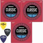 Kit 3 Encordoamento D'Addario Ej27H Classic Nylon + Palhetas