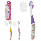 Kit 3 escovas dental infantil unicórnio com capa protetora