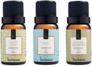 Kit 3 Essências Via Aroma - Aromatizador Aromaterapia 10ml Maça, Vanilla, Lavanda, Cerejeira, Bamboo