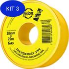 Kit 3 Fita Veda Rosca Ptfe Md Gás Firlon 18Mm X 25M Plastifluor