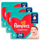 KIT 3 FRALDAS PAMPERS SUPERSEC G/26 = 78un