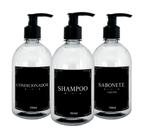 Kit 3 Frasco Pet Cristal 500ml Decoração Minimalista Banheiro Sabonete Liquido - Shampoo - Condicionador com Válvula Pump Pote