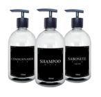 Kit 3 Frasco Pet Cristal 500ml Decoração Minimalista Banheiro Sabonete Liquido - Shampoo - Condicionador com Válvula Pump Pote