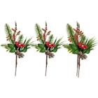 Kit 3 Galhos Pick Nevado Natal Pinhas Naturais, Berries e Folhagens 26cm - Art Christmas