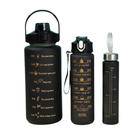 Kit 3 Garrafas De Água Motivacional 2L 900Ml 300Ml Preto - DRAIK