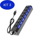 Kit 3 Hub Regua 7 Portas Usb 2.0 5W Led Entrada Para Fonte