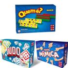 Kit 3 Jogos Pais e Filhos Fazendo Mimica, Ludo e Quem é estilo Cara a Cara