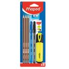 Kit 3 Lápis 2 Canetas Borracha Marca Texto Apontador Maped