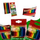 Kit 3 Lápis De Cor 12 Cores Tons Colorido Pintar Escolar Educativo Ecológico Multicores Pacote Conjunto Atacado