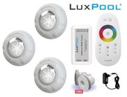 Kit 3 Leds Rgb 9W Piscina Com Controle + Fonte + Nicho Fibra - LuxPool