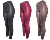 Kit 3 Legging Cirre Cintura Alta Brilho Molhado Imita Couro Lycra PRETO-PRETO-MARROM P - LEGBRASIL