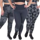 Kit 3 Leggings Suplex Sublimadas Plus Size Cintura Alta