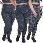 Kit 3 Leggings Suplex Sublimadas Plus Size Cintura Alta