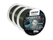 Kit 3 Linhas Monofilamento Crown Vortex GTX 0.30mm 20lb/9,10Kg - 3x 100 Metros