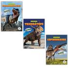 Kit 3 Livros Ilustrados com Miniatura - Dinossauro: T-rex, Espinossauro e Tricerátopo