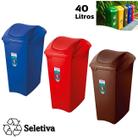 Kit 3 Lixeiras 40 Litros Seletivas Para Plástico Papel Lixo Orgânico Cesto Tampa Basculante - Sanremo