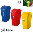 Kit 3 Lixeiras 40 Litros Seletivas Para Plástico Papel Metal Cesto De Lixo Tampa Basculante - Sanremo