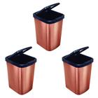 Kit 3 Lixeiras 9 Litros Rose Gold Com Click Arqplast