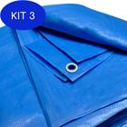 Kit 3 Lona Impermeável 2x3 M Plástica Azul Para Telhados Camping