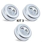 Kit 3 Luminária Led Portátil de Toque A Pilha para Armário Closet Guarda Roupa Cozinha Gaveta