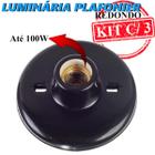 Kit 3 Luminaria Parede teto Paflon redondo Preto 100W Bivolt Luminaria Sala Quarto Cozinha