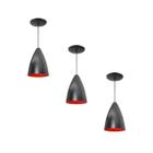 Kit 3 Luminária Pendente Bala Nova Com Interior Vermelho Com Fiação 110/220v