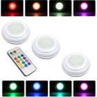 Kit 3 Luminárias Lâmpadas RGB Coloridas Multicolor Led Spots Sem Fio Com Controle Remoto Com Adesivos Para Armários