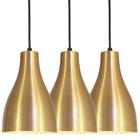 Kit 3 Luminárias Pendente Lustre Teto Moderno Luxo Dourado