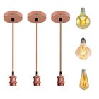 Kit 3 Luminárias Pendente Metal Rose Gold Dourado Rosa + Lâmpadas LED Filamento Vintage Retrô