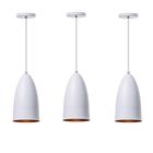 Kit 3 Lustre Pendente Bala M Branco Alumínio Decoração - Ideallume