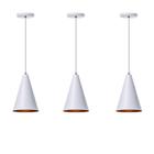 Kit 3 Lustre Pendente Cone P Branco Alumínio Decoração