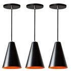 Kit 3 Lustre Pendente Cone Preto Para Sala - Nova Lume