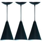 Kit 3 Lustres Pendente Balcão Cozinha Americana -Preto Fosco - Estillo E Luz