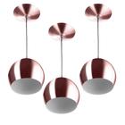 Kit 3 Lustres Pendente Bola Pequena Alumínio 15cm Gold Rose