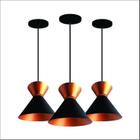 Kit 3 Lustres Pendentes Luxo Rainha preto C/ cobre BICOLOR