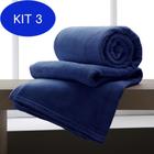 Kit 3 Manta De Microfibra Casal Cobertor 180x220cm Azul