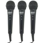 Kit 3 Microfones Dinâmico c/ Fio P10 P2 Cabo 2,8 Metros Karaokê e Caixa de Som Knup KP-M0011 Preto