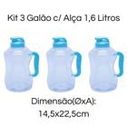 Kit 3 Mini Galão De Água 1,6 Litros Com Alça Squeeze Garrafa Academia Livre de BPA PET 1600ml