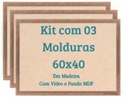 Kit 3 Molduras 60x40 Quadros Com Vidro e Madeira Laqueada 40x60
