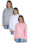 Kit 3 Moletom Liso Feminino Blusa de Frio Canguru