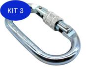 Kit 3 Mosquetão Aço Oval Rosca 25Kn Ce En Uiaa