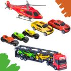 Kit 3 Motinhas 2 Caminhonetes Pickup 1 Helicóptero 1 Cegonheiro Com 2 Caminhonetes Brinquedo Criança - BS Toys