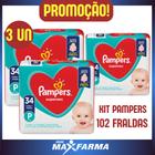 Kit 3 Pacotes Fralda Descartável Pampers Supersec Pacotão P 34 Unidades