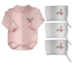 Kit 3 panos de boca + body longo rosa com botões personalizado com o nome do bebê laço