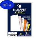 Kit 3 Papel Couchê Branco A4 210X297Mm 180G/M² Filipaper 50 Folhas