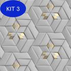 Kit 3 Papel De Parede 3D Cinza E Dourado Geometrico Autocolante