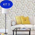 Kit 3 Papel De Parede 3D Dourado E Cinza Geometrico Autocolante