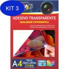 Kit 3 Papel Fotográfico Inkjet A4 Transparente Adesivo 150G