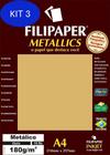 Kit 3 Papel Ouro Metálico A4 210X297Mm 180G/M² Filipaper 15 Folhas