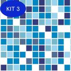 Kit 3 Papel Parede Pastilhas Azul Piscina Adesivo Cozinha Banheiro